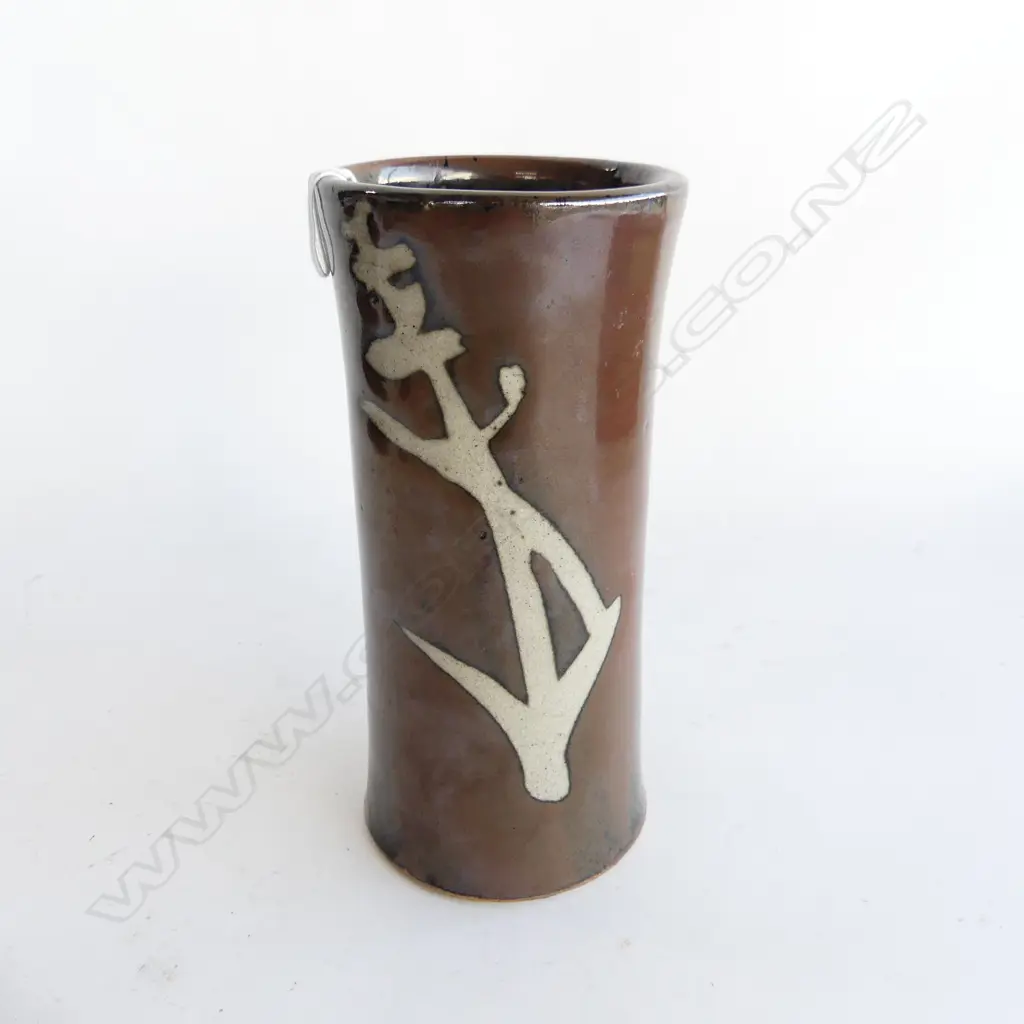CYLINDRICAL POTTERY VASE IN THE STYLE OF SHOJI HAMADA H. 198MM Image 1++