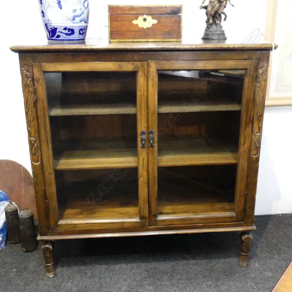 VINTAGE WOODEN CABINET - GLAZED DOORS 1010x500x1035mm Image 1++