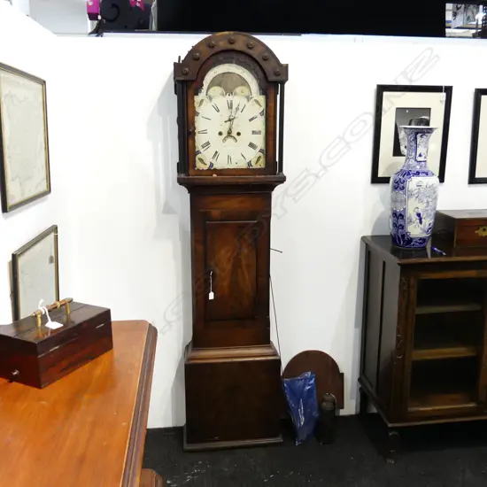 GEORGE III MAHOGANY LONG CASE CLOCK; MOON PHASE...