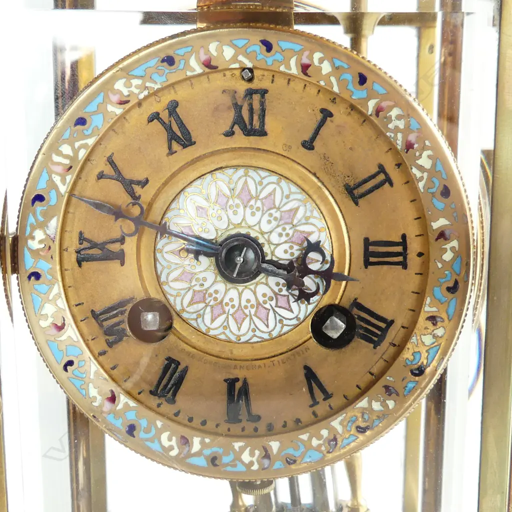 BRASS AND CLOISONNE CARRIAGE CLOCK - MERCURY PENDULUM ONYX BASE 145 x 120 x 240mm (requires some attention) Image 1++