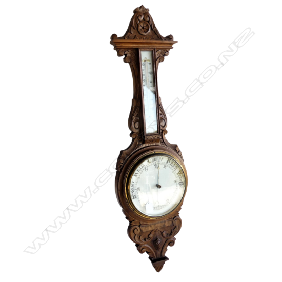 Lge & quality EARLY 20thC OAK BANJO CASE BAROMETER; O. COMITTI & SON Ltd LONDON ENGLAND 885x255mm