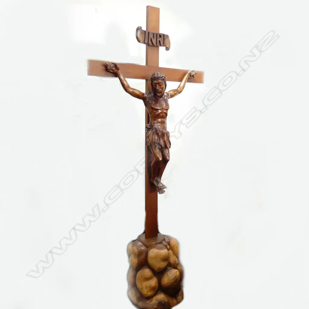 LARGE CARVED HARDWOOD JESUS ON THE CROSS H. 2560MM Image 1++