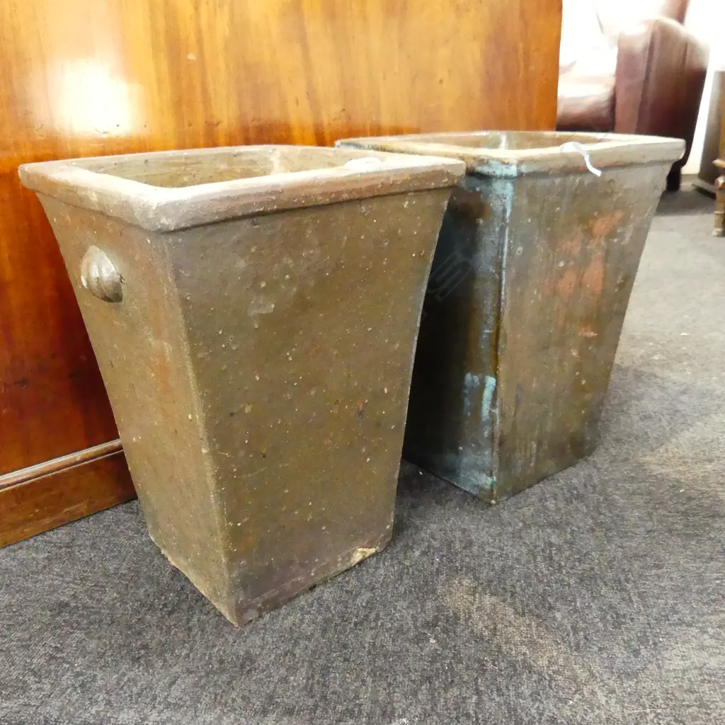 PR MED BAY SQUARE PLANTER ANTIQUE GREEN GARDEN POTS Image 1++