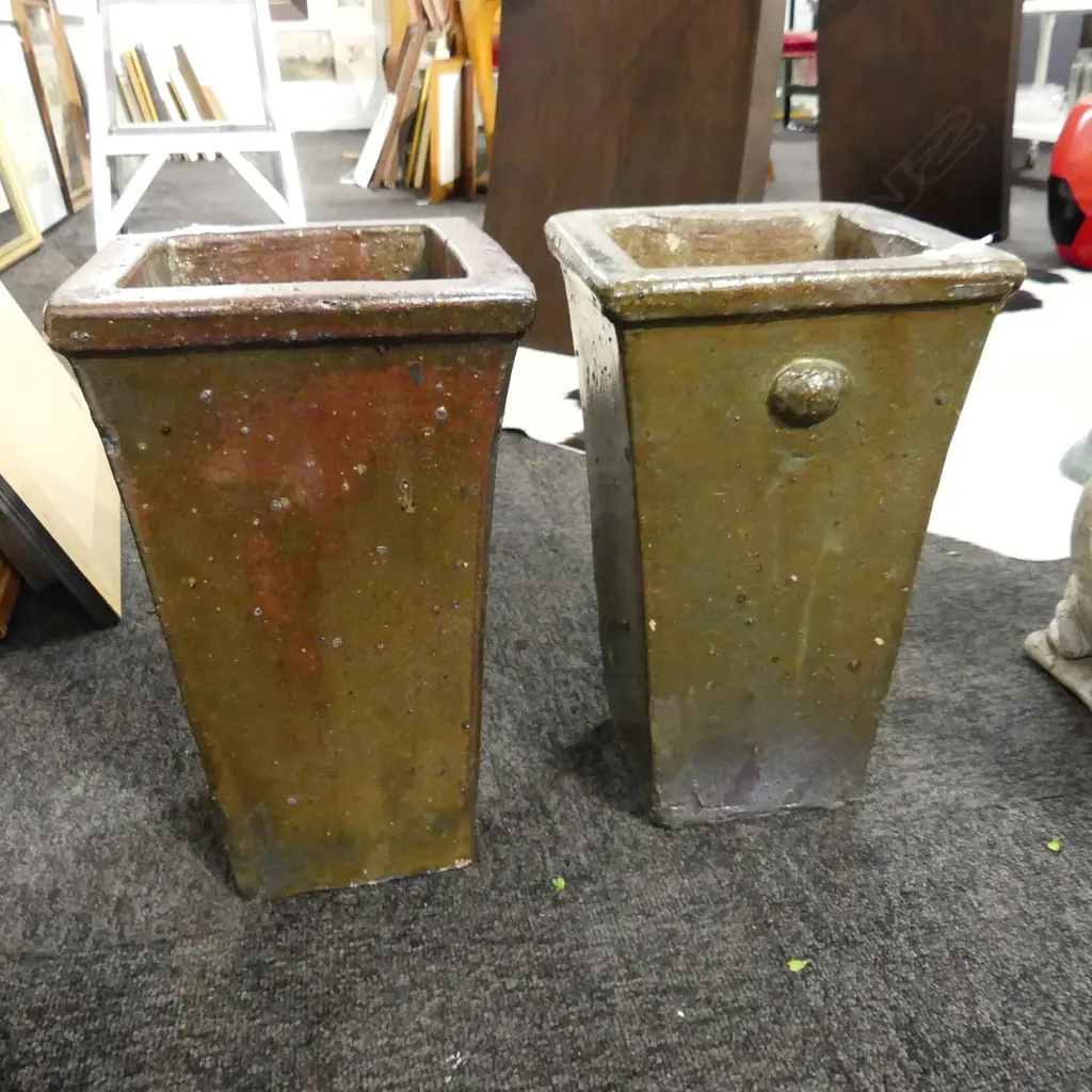 PR SMALL BAY SQUARE PLANTER ANTIQUE GREEN GARDEN POTS Image 1++