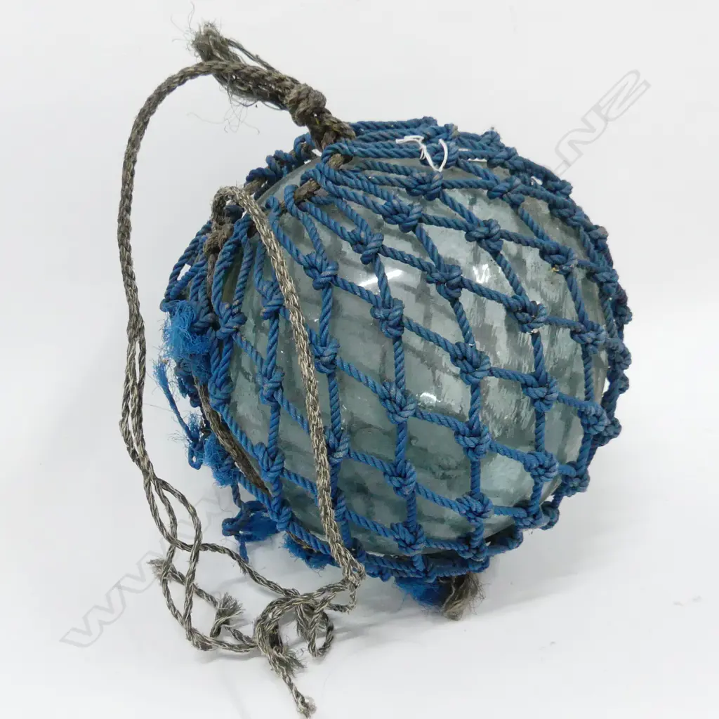 OLD GLASS FISHING FLOAT WITH NETTING APPROX DIA 400MM Image 1++