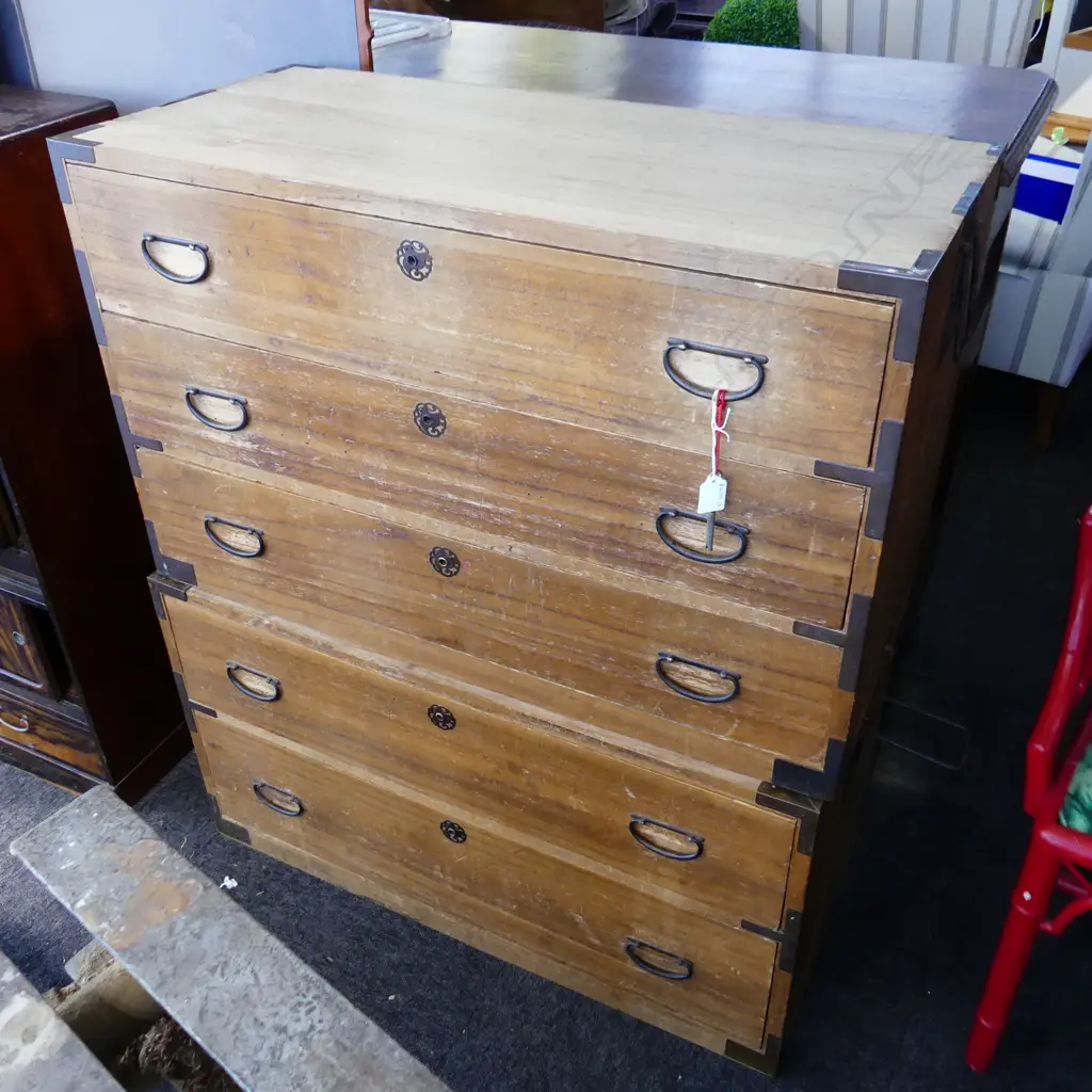 OLD JAPANESE PAULOWNIA AND CEDAR 2 SECTION KIMONO CHEST W/KEY H1030 W880 D400MM Image 1++