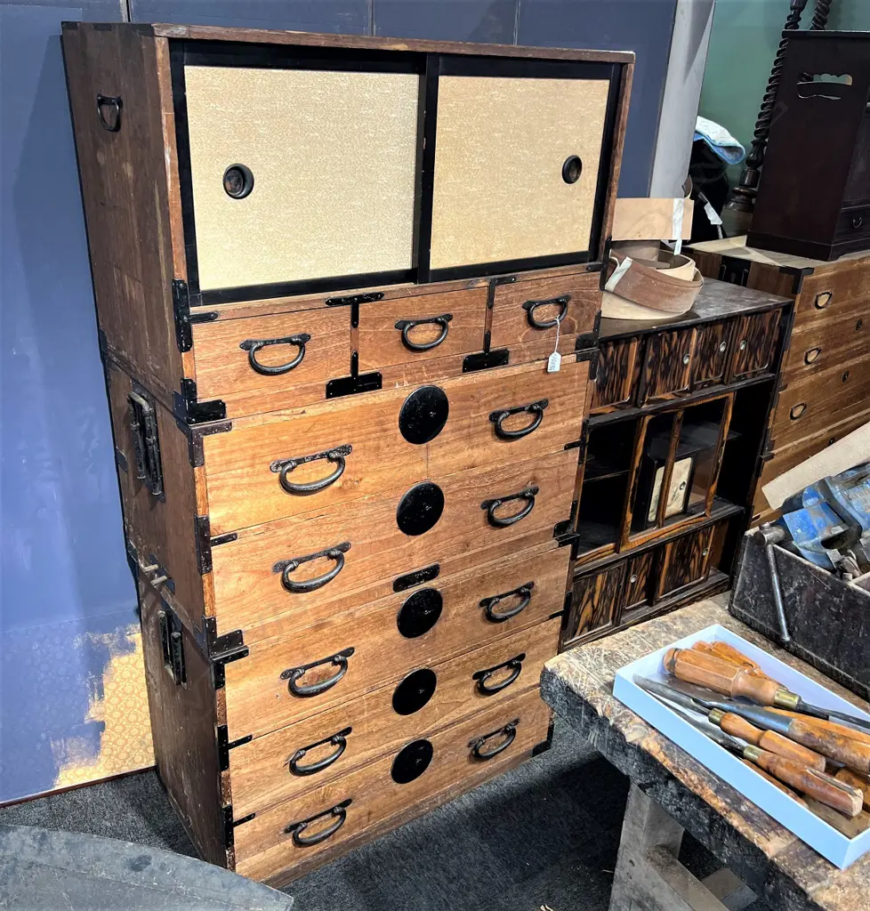 30’S PAULOWNIA WOOD 3 SECTION KIMONO CHEST H1535 W830 D410MM Image 1++