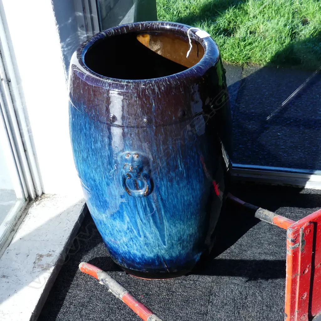 1930’s JAPANESE DRUM FORM TALL GLAZED POT/ UMBRELLA STAND CHARACTERISTIC SHIGARAKI GLAZE MINOR CHIPS TO BASE H613 Image 1++