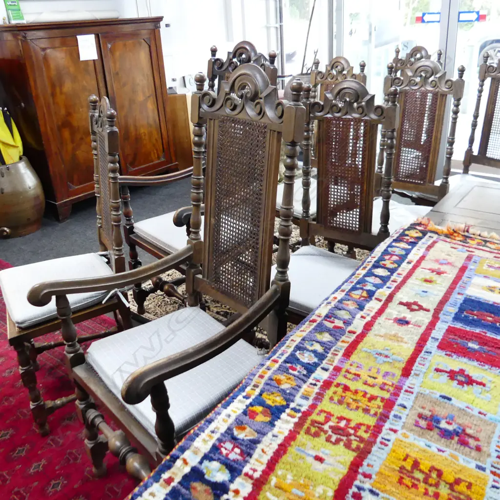 8 JACOBEAN STYLE HIGH BACK DINING CHAIRS (2 ARE CARVERS)  Image 1++