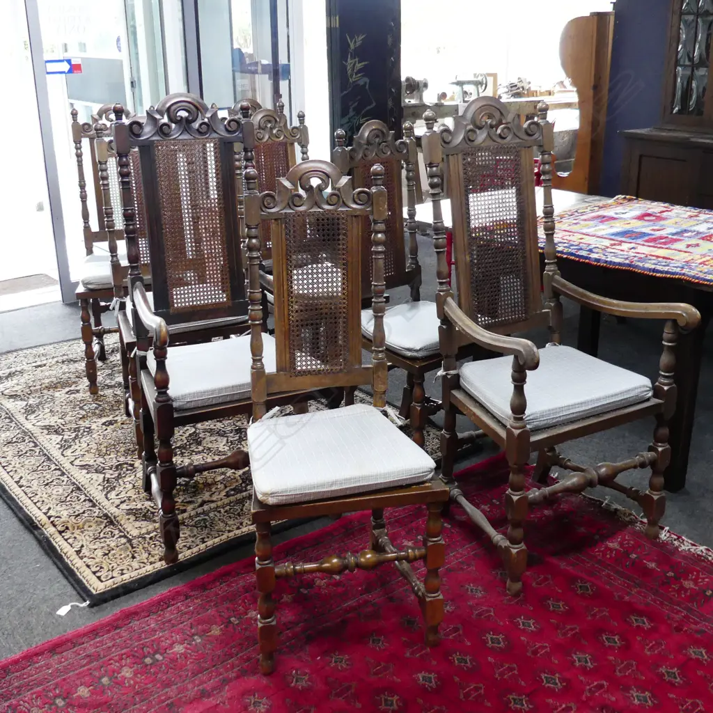 8 JACOBEAN STYLE HIGH BACK DINING CHAIRS (2 ARE CARVERS)  Image 1++