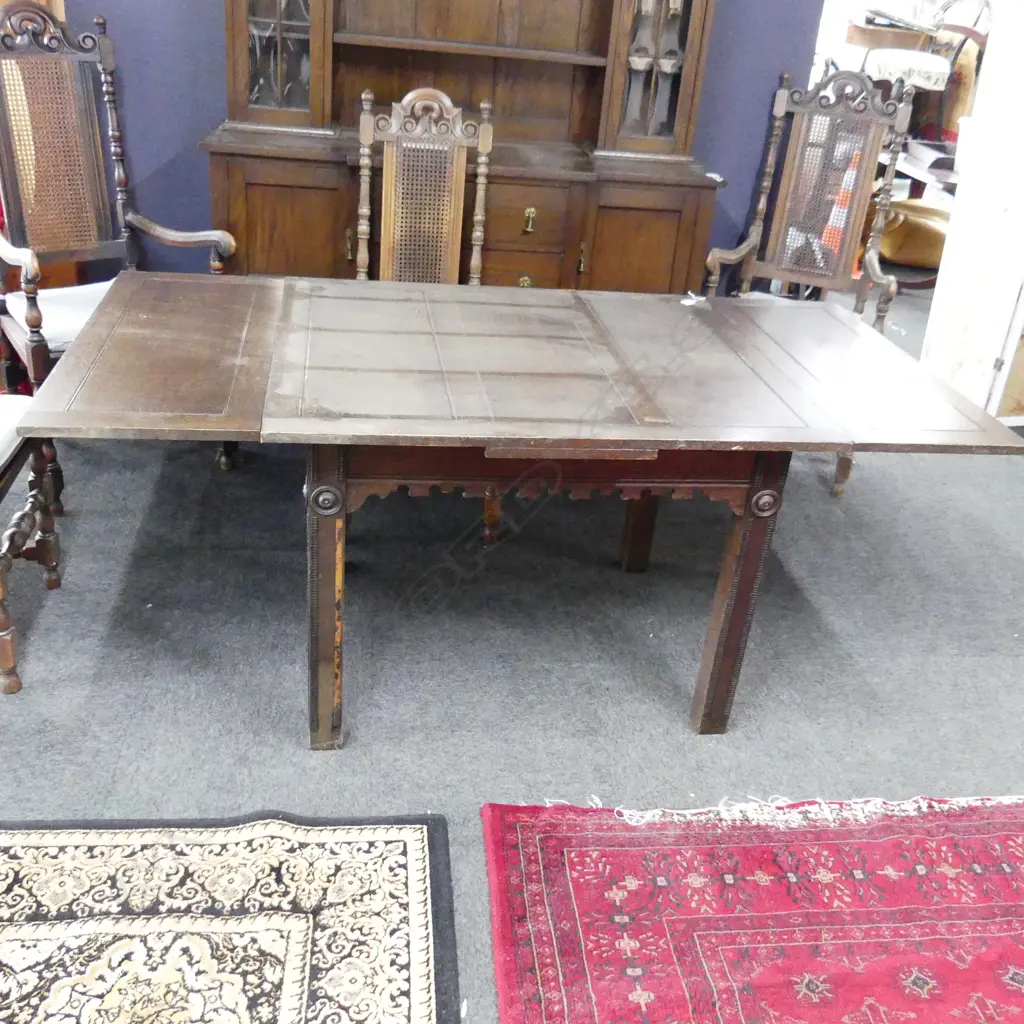 EARLY 20thC OAK DINING TABLE 915x1065x750mm + 2 leaves Image 1++