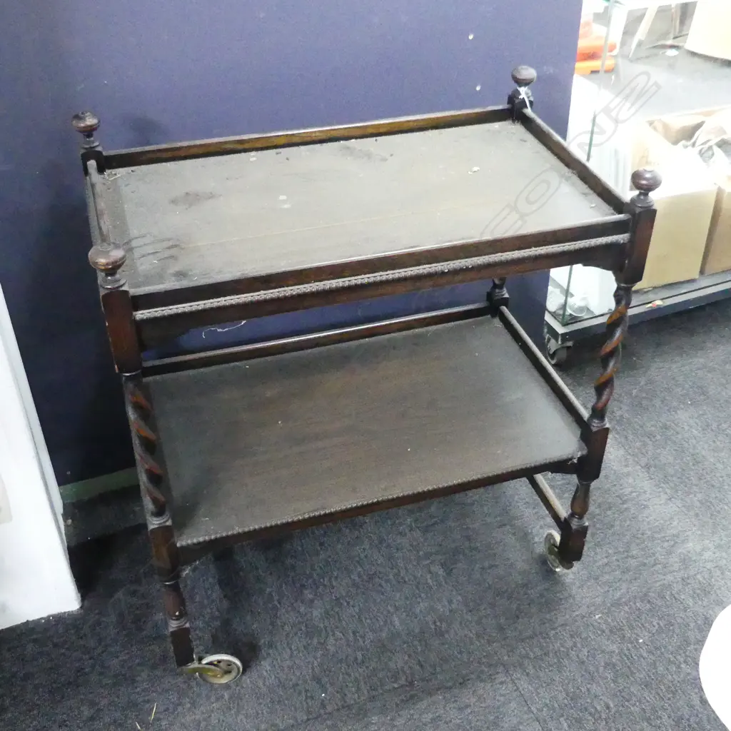 OAK 2 TIER TEA TROLLEY 710x410x835mm Image 1++