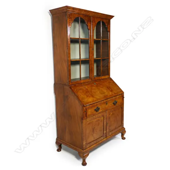 A quality Edwardian walnut bookcase bureau,