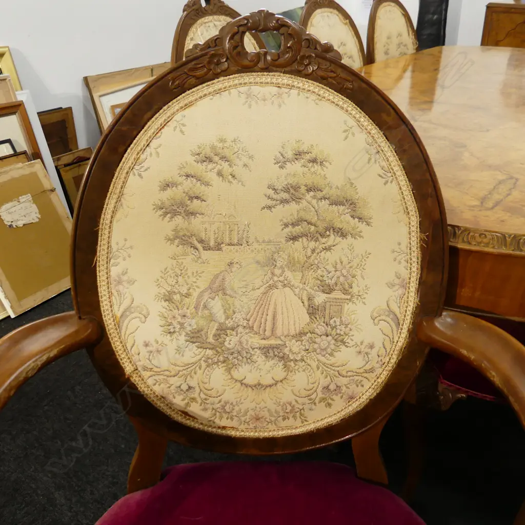 BURR WALNUT DINING TABLE 2000x950x780mm w. 8 CHAIRS (2 CARVERS) Image 1++