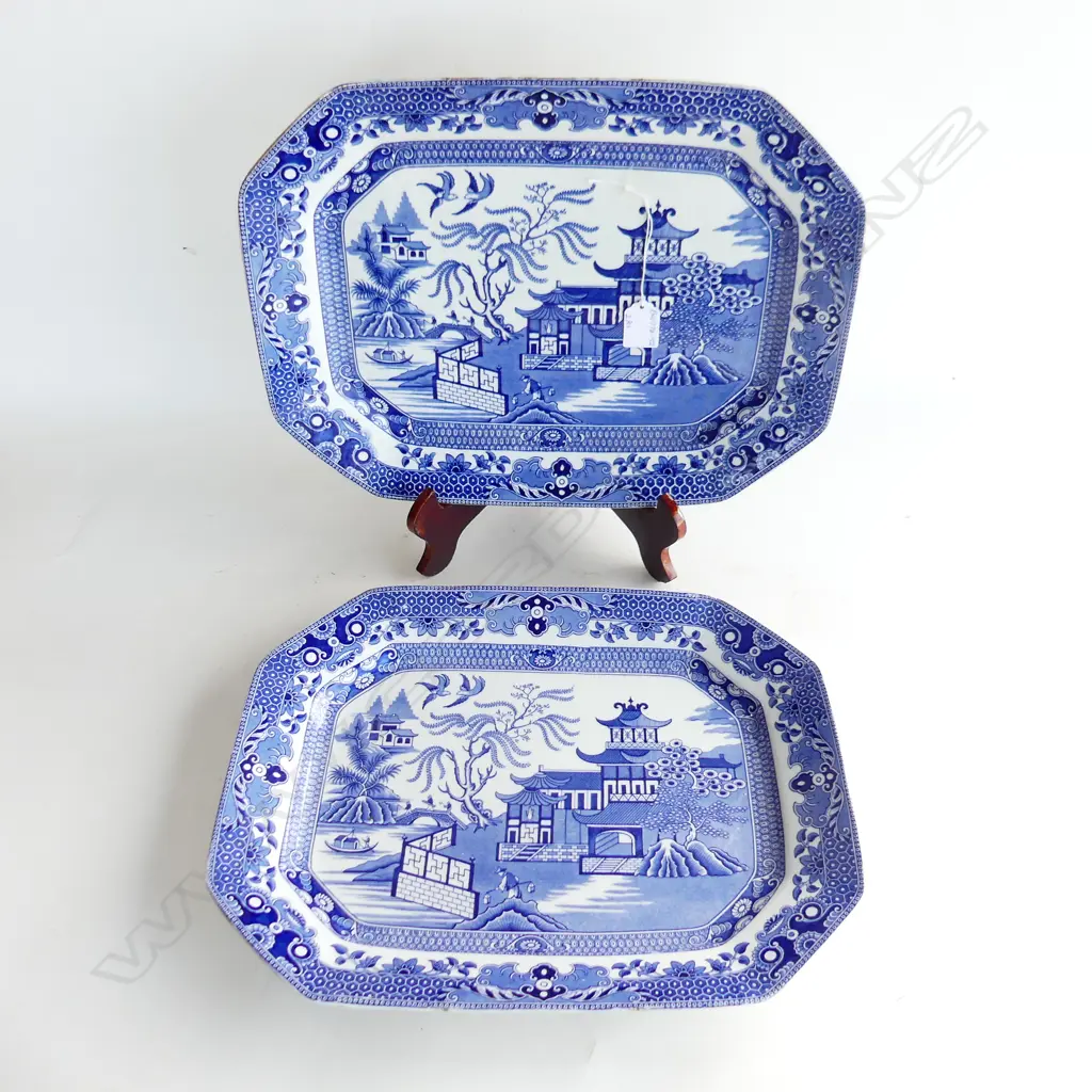 2 LG BURLEIGH WARE WILLOW PATTERN, SERVING DISHES, 400mm Image 1++