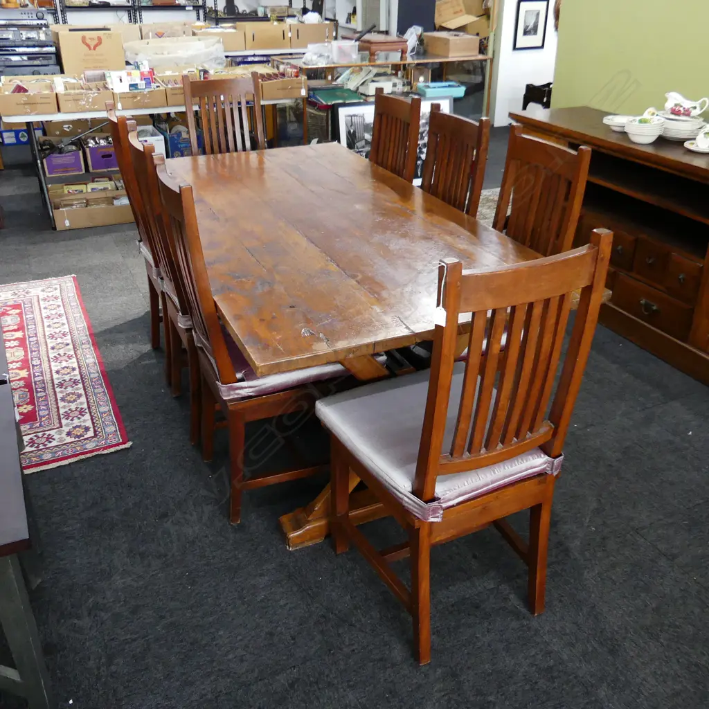 8 WOODEN DINING CHAIRS w. LOOSE SATIN CUSHIONS Image 1++