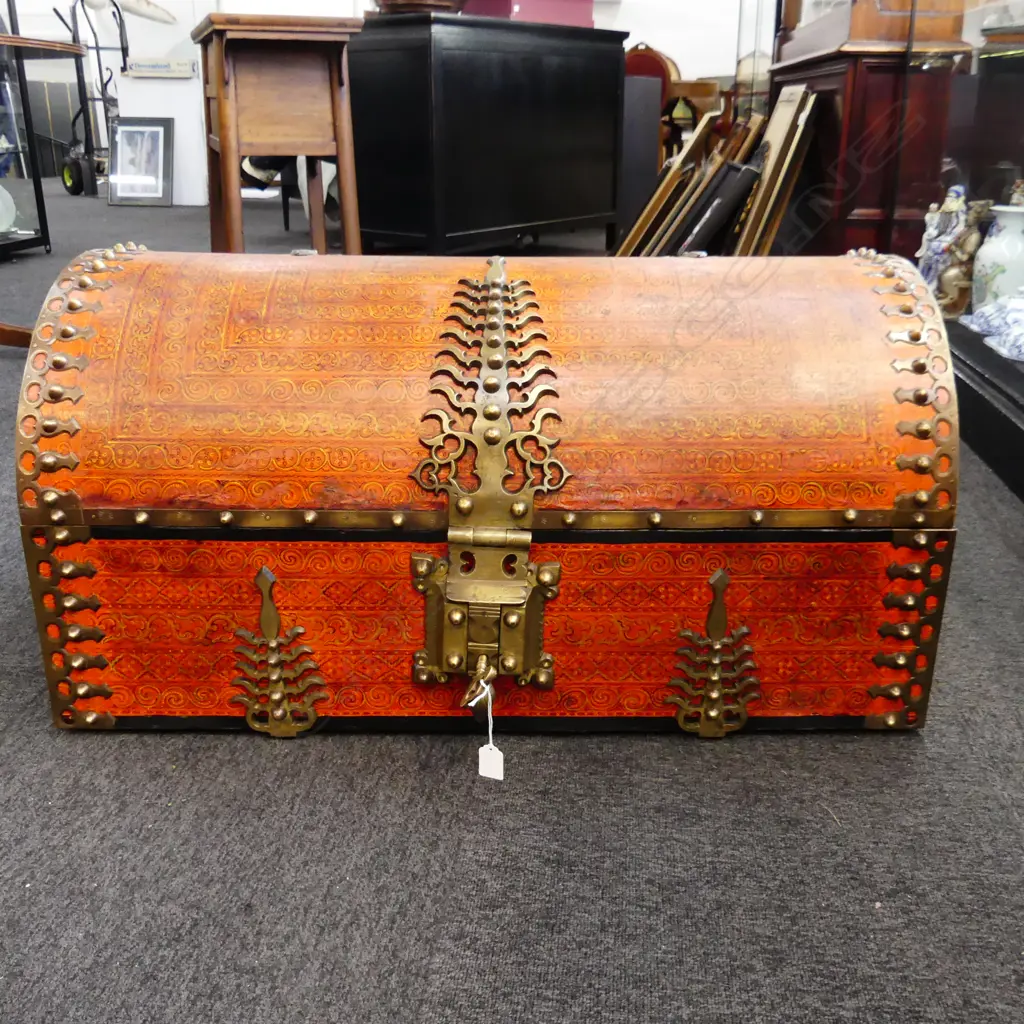 ORANGE PAINTED INDO / PERSIAN CHEST 900x480x465mm Image 1++