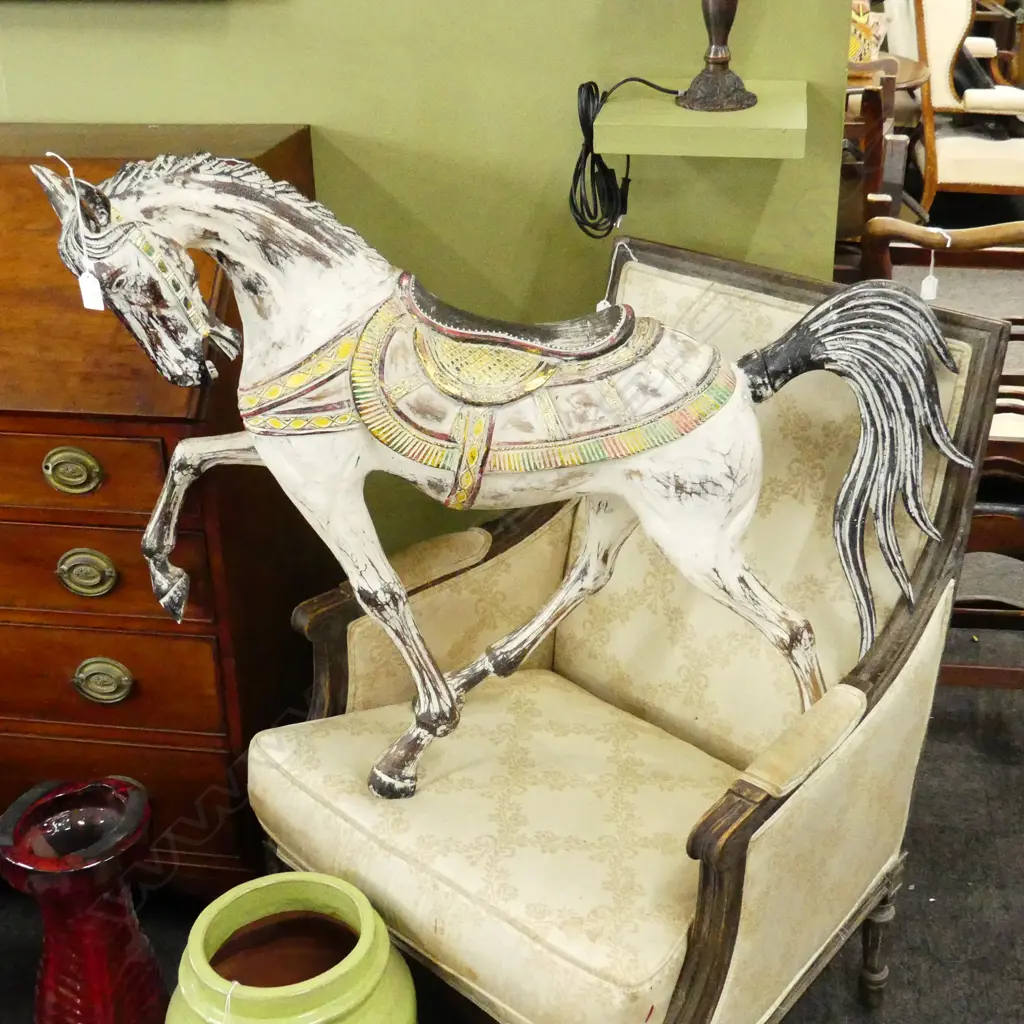 CARVED WOODEN HORSE L.970mm H.740mm Image 1++