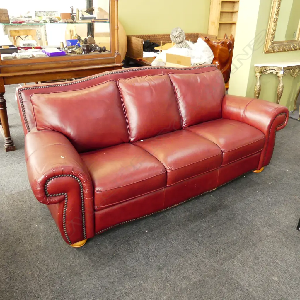 MAROON RED LEATHER 3 SEATER SOFA 2200x950x950mm - CONTEMPO ITALY... Image 1++