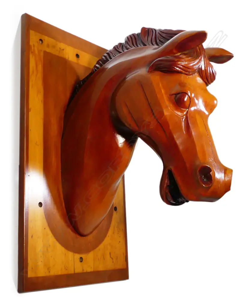 A very large carved wood wall mounting horses head, Image 1++