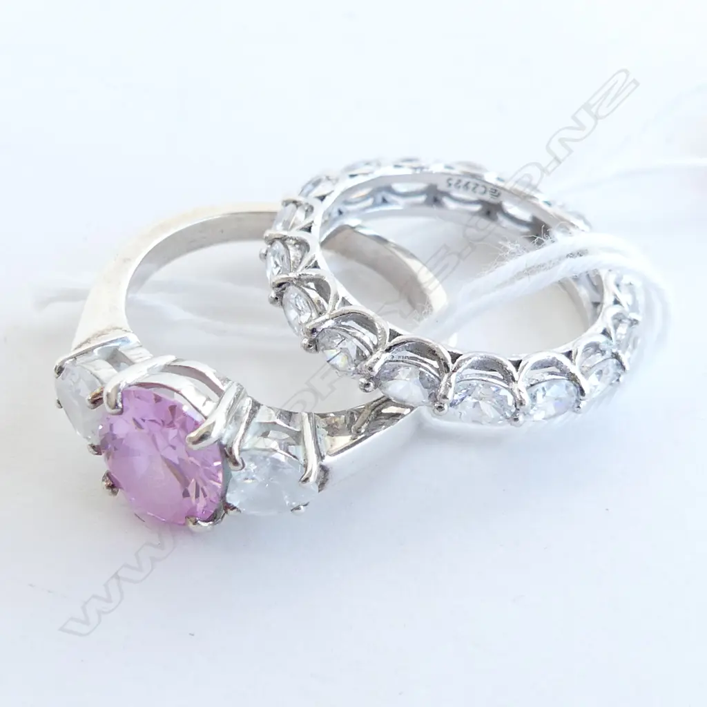 2 925 SILVER RINGS; CLEAR (CZ) & PINK STONES Image 1++