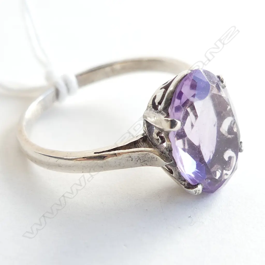 925 SILVER & AMETHYST? RING SIZE Q Image 1++