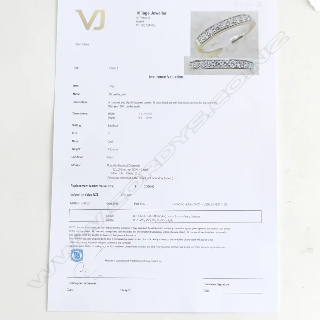 18CT WHITE GOLD DIAMOND SET BAND TDW 0.40ct. Size N.  Valuation Image 1++