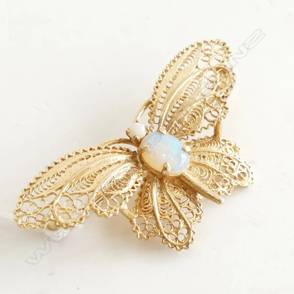 14K GOLD & OPAL FRILIGREE BUTTERFLY W.48mm. 6gms Image 1++