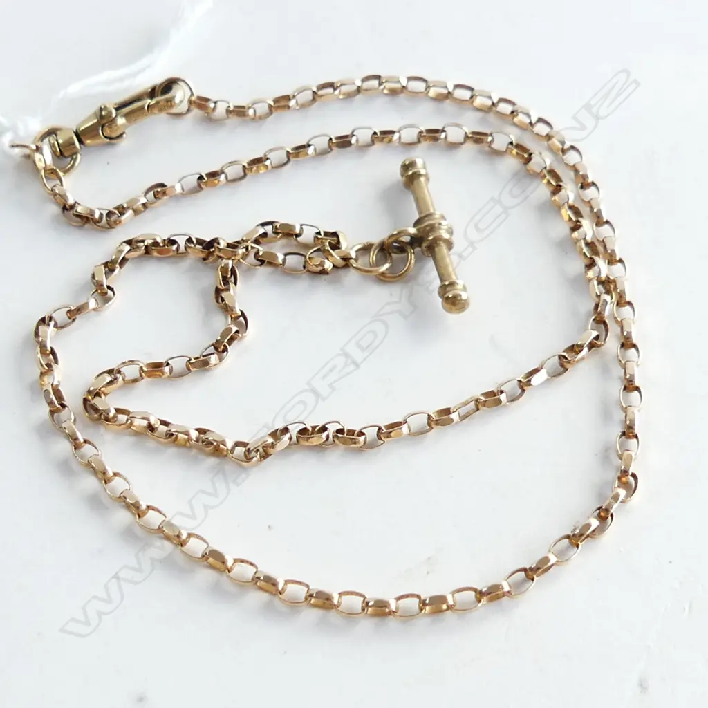 9CT GOLD ALBERT STYLE NECK CHAIN W T BAR L.440mm 5.92gms Image 1++
