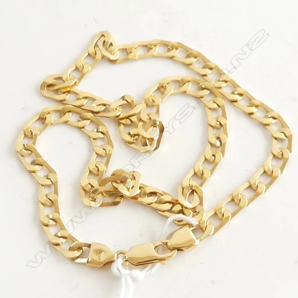 14CT GOLD FLAT CURB LINK NECK CHAIN parrot beak clasp. L.42cm. 18.3gms Image 1++
