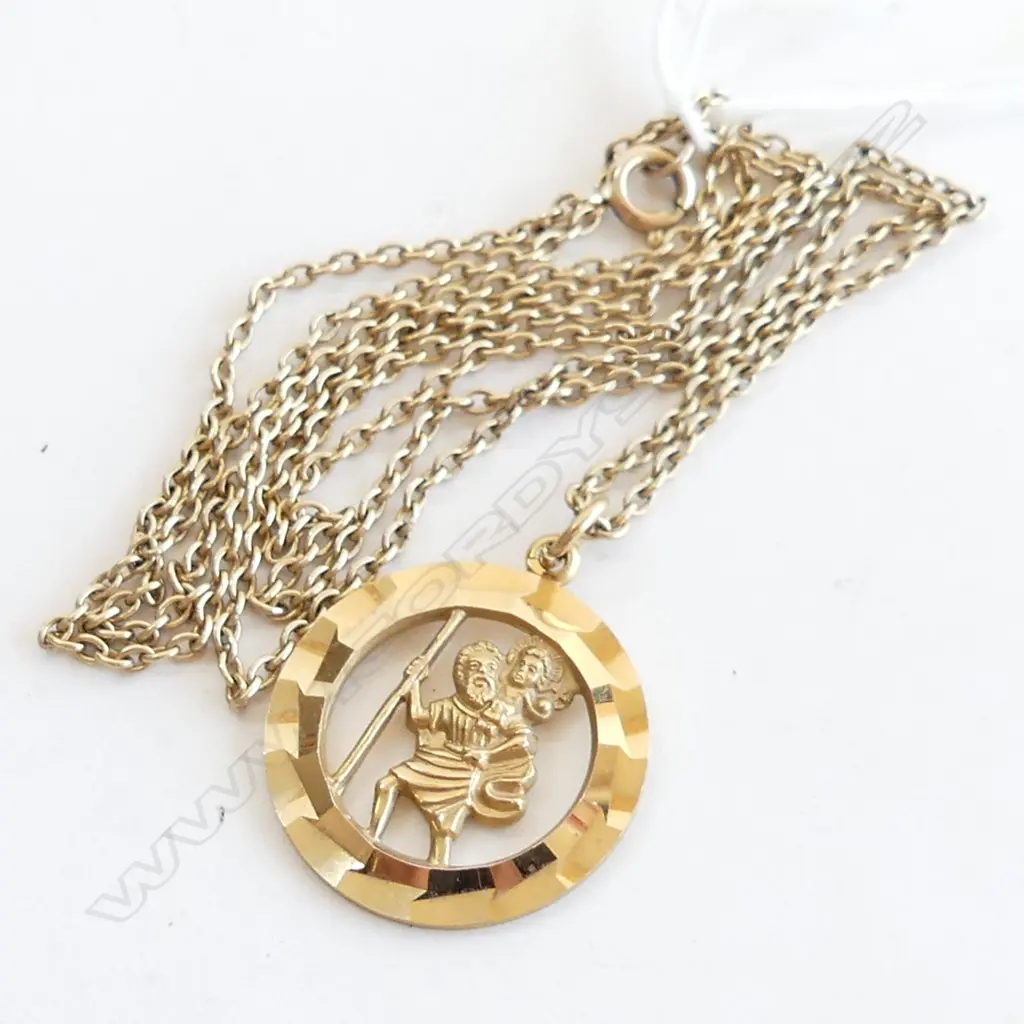 9CT GOLD ST CHRISTOPHER PENDANT NECKLACE L.540mm. 7.17gms Image 1++