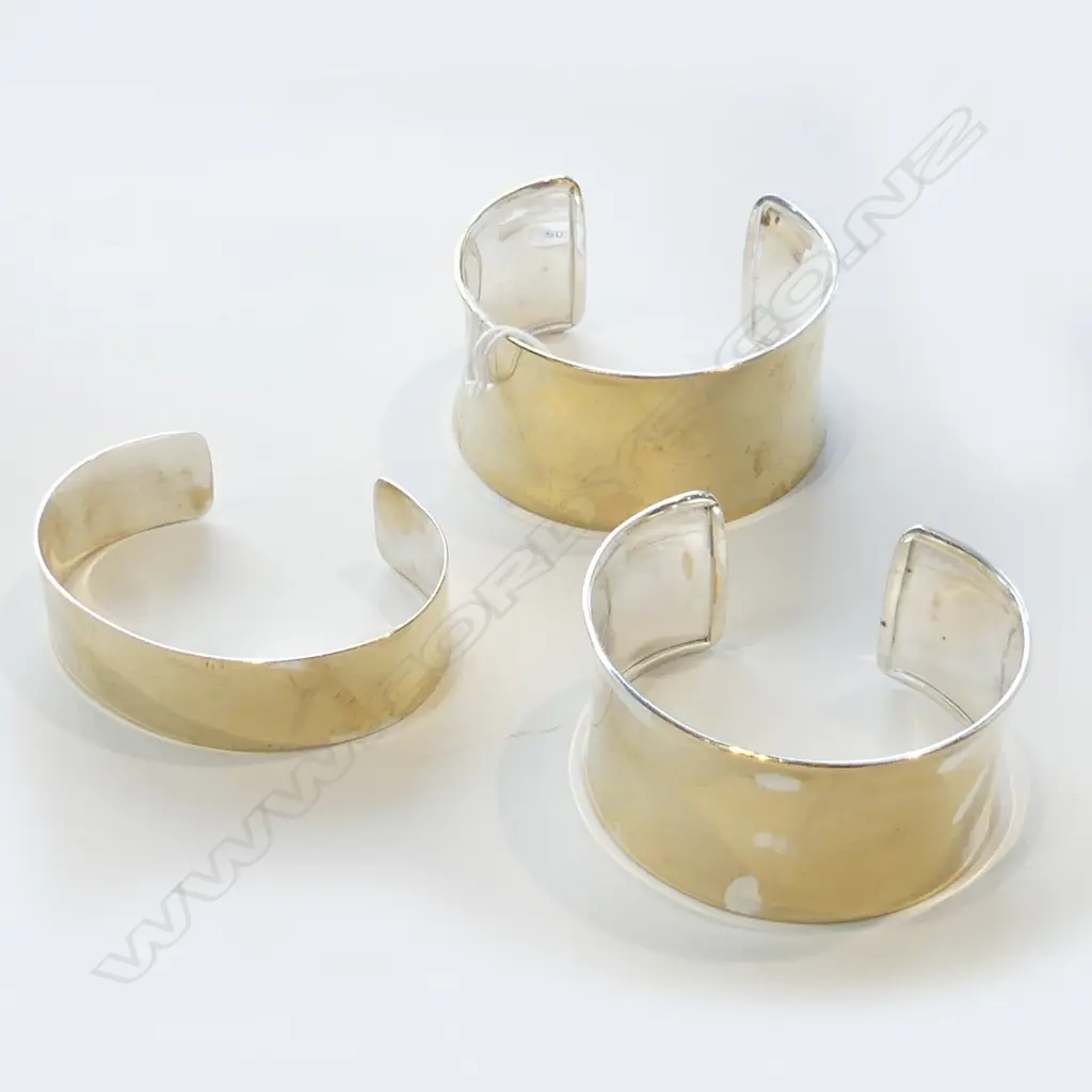 PR WIDE 925 SILVER CUFF BRACELETS + ONE OTHER GOLD PLATED Image 1++