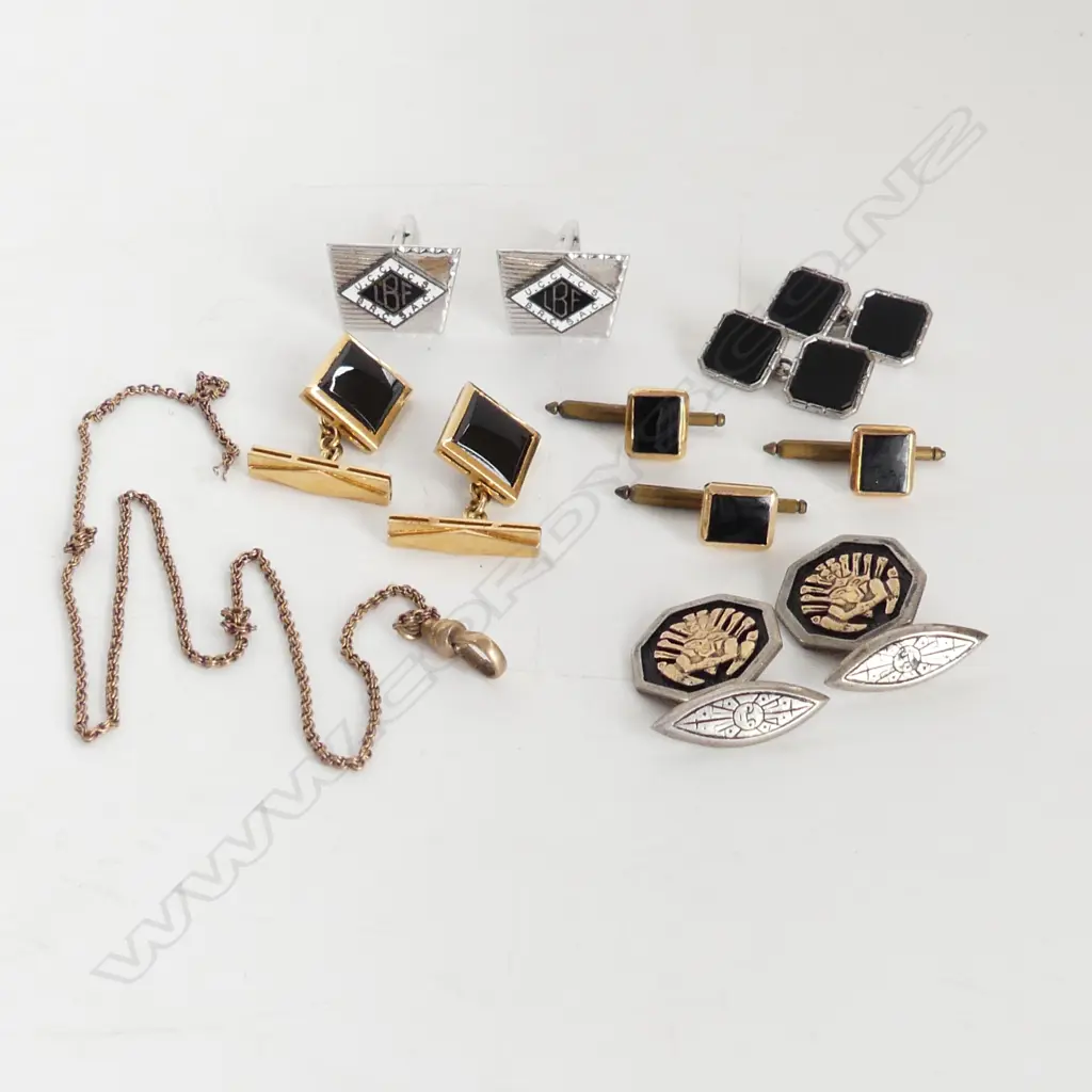14CT & ONYX CUFFLINKS 16 GM TOTAL + ASST CUFFLINKS INCL STG Image 1++