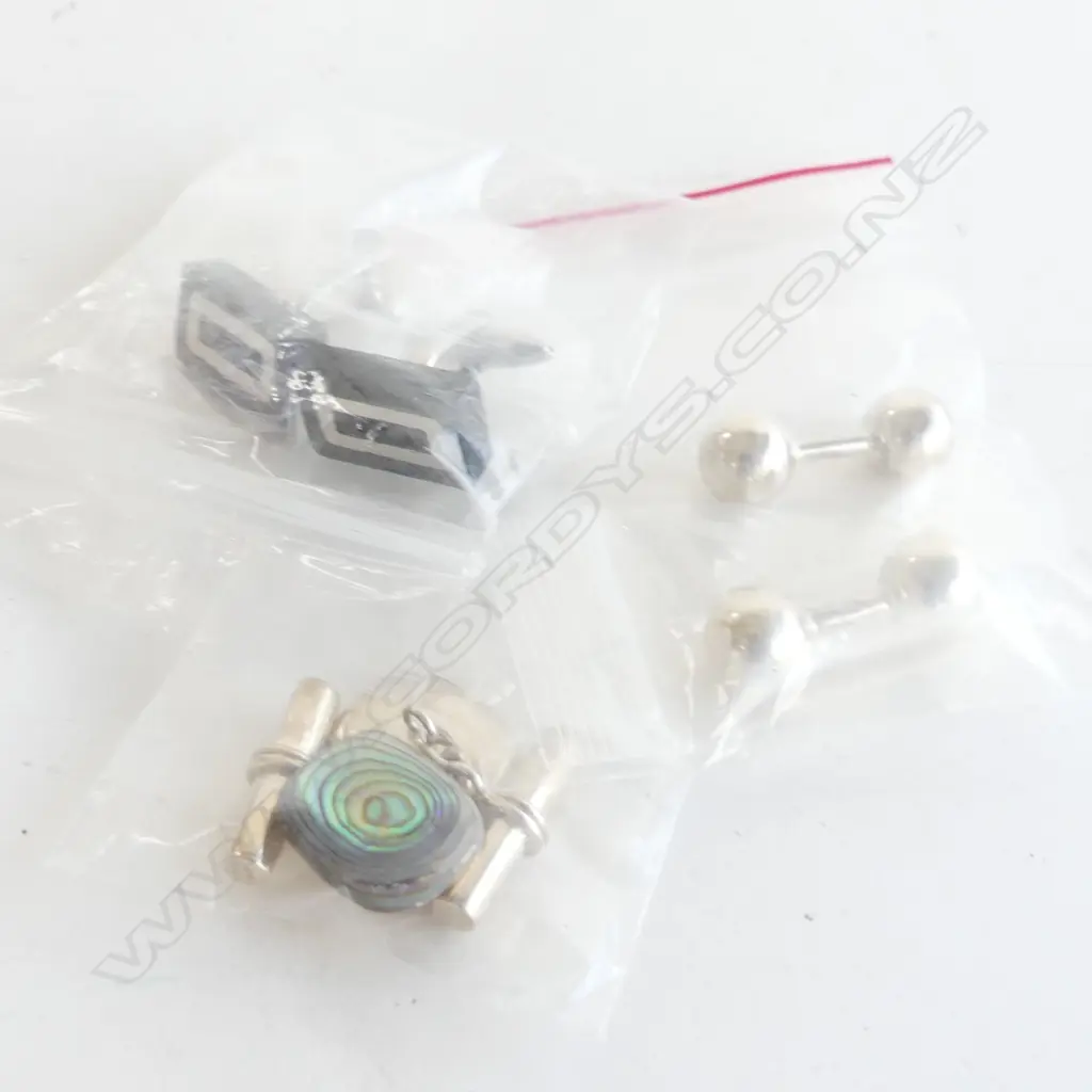 2 PRS NEW SILVER CUFFLINKS, ONE WITH PAUA SHELL & 1PR STEEL Image 1++