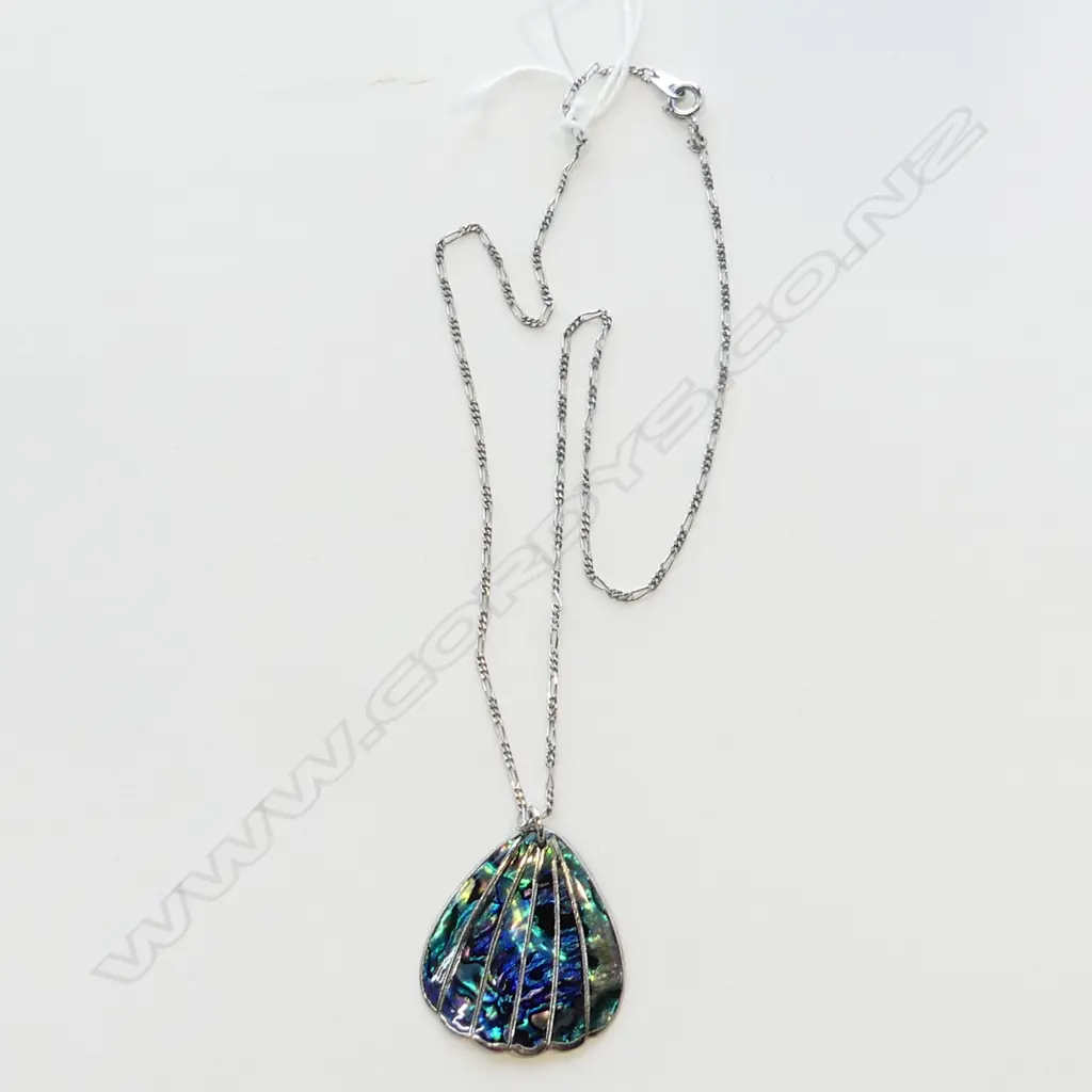 STG SILVER SET PAUA SHELL PENDANT & CHAIN  Image 1++