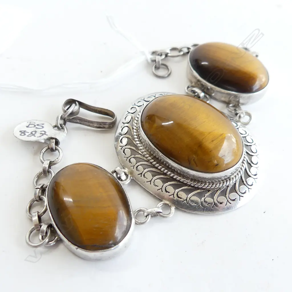 925 SILVER & TIGERS EYE BRACELET 58 GRAMS Image 1++