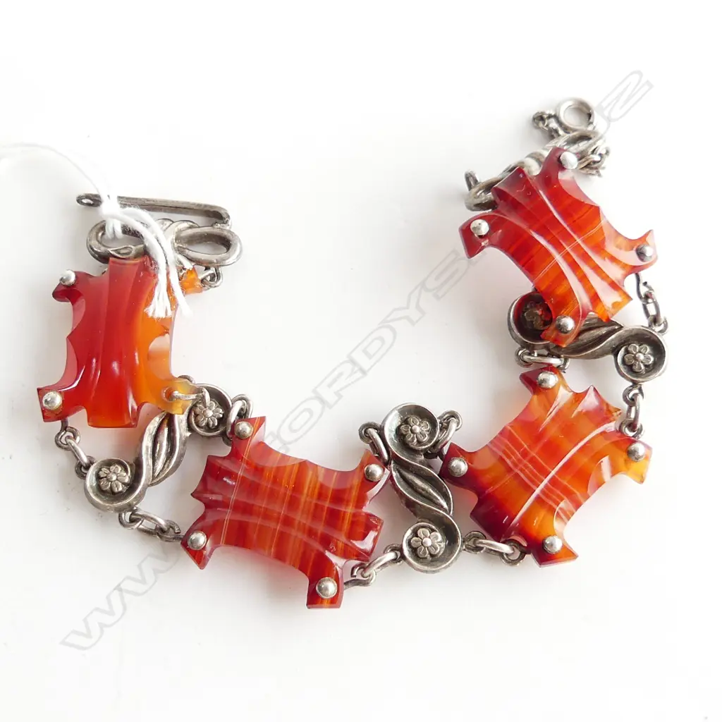 ESTATE FANCY SILVER & AGATE BRACELET Image 1++