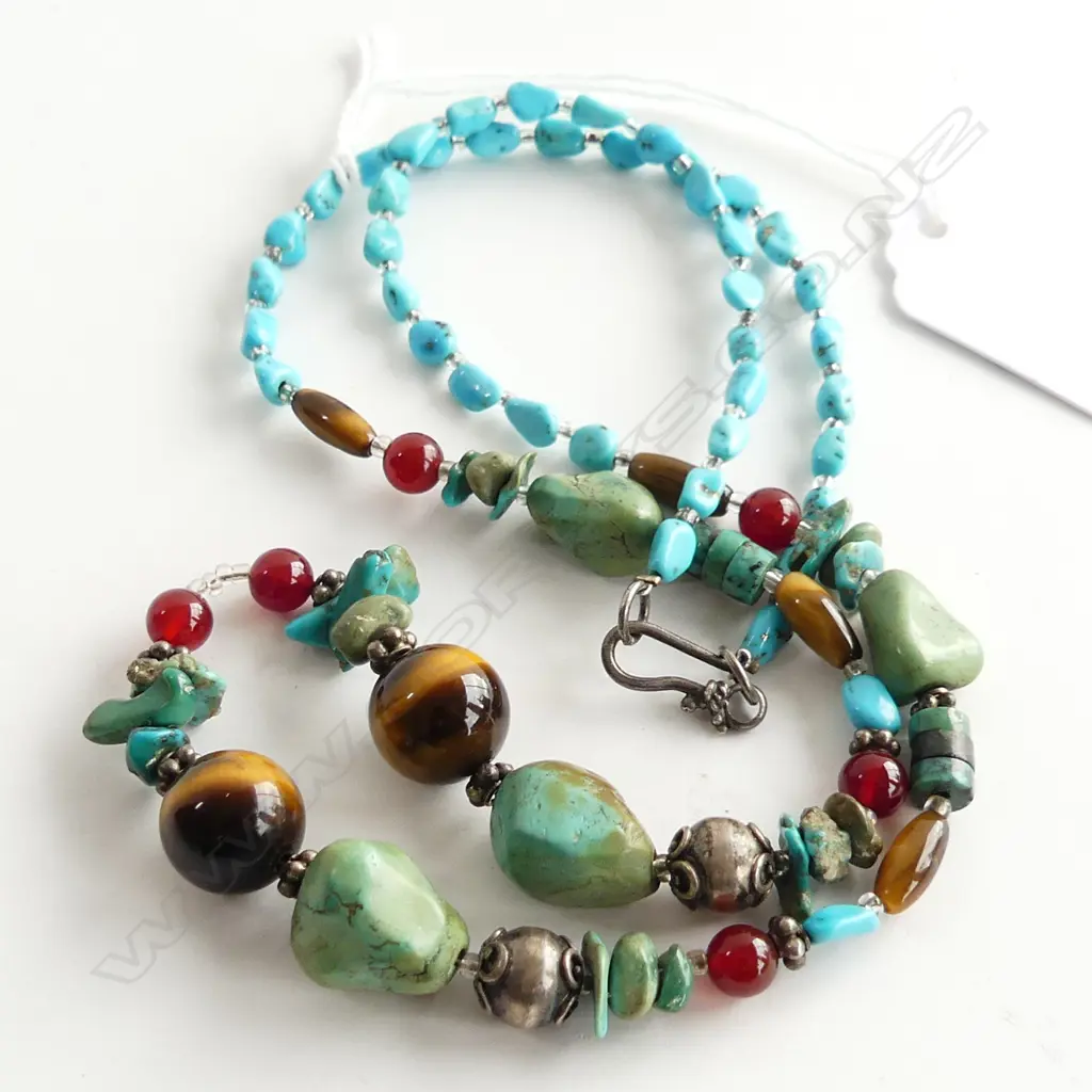 ETHNIC NECKLACE WITH TURQUOISE, TIGERS EYE, CARNELIAN ETC.. Image 1++