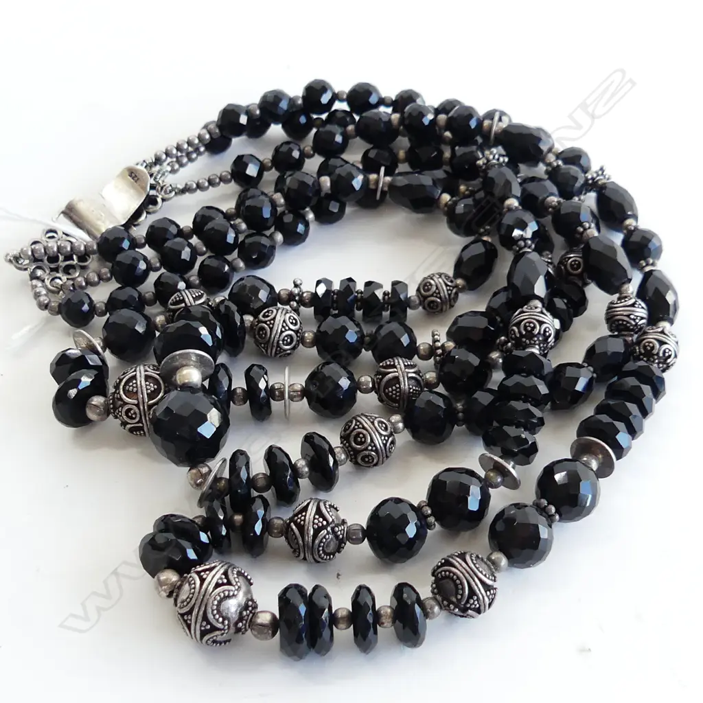 925 SILVER & BLACK ONYX 3 STAND NECKLACE L.425mm Image 1++