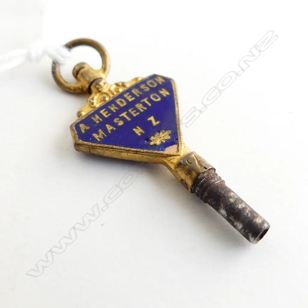 A. HENDERSON OF MASTERTON NZ WATCHMAKER & JEWELLER ENAMELLED WATCH KEY L. 40MM Image 1++