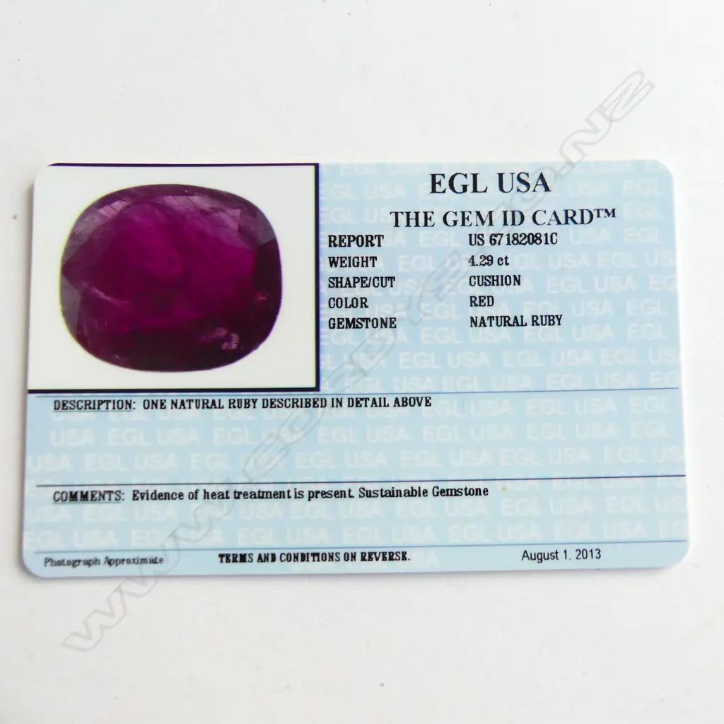 NATURAL CUSHION CUT RUBY (WITH STONE ID REPORT) Image 1++
