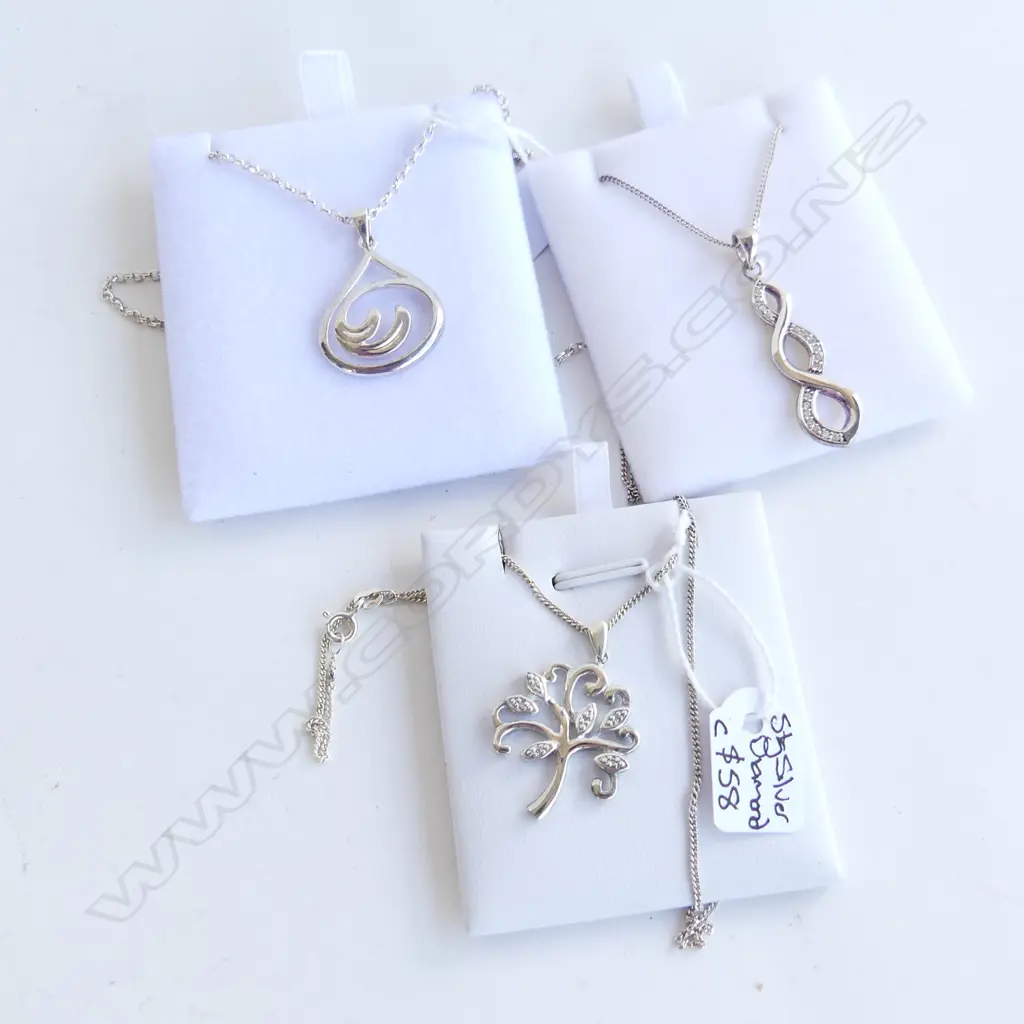 3 925 SILVER PENDANT NECKLACES; TREE, WAVES, SPIRAL Image 1++