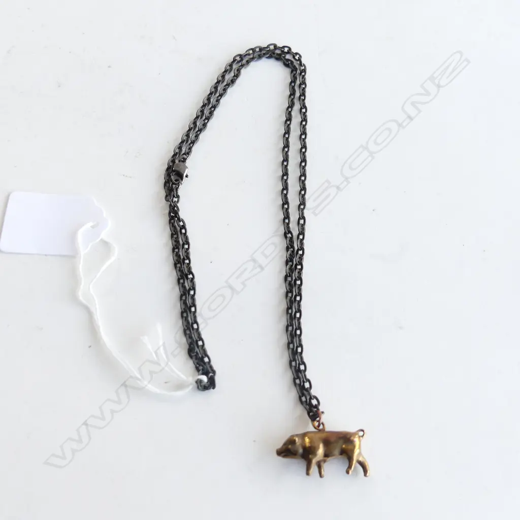 BRONZE PIG PENDANT & CHAIN BY JEWELLER KIM BRICE (ONE ONLY MADE) Image 1++