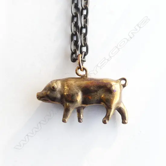 BRONZE PIG PENDANT & CHAIN BY JEWELLER KIM BRICE (ONE ONLY MADE)