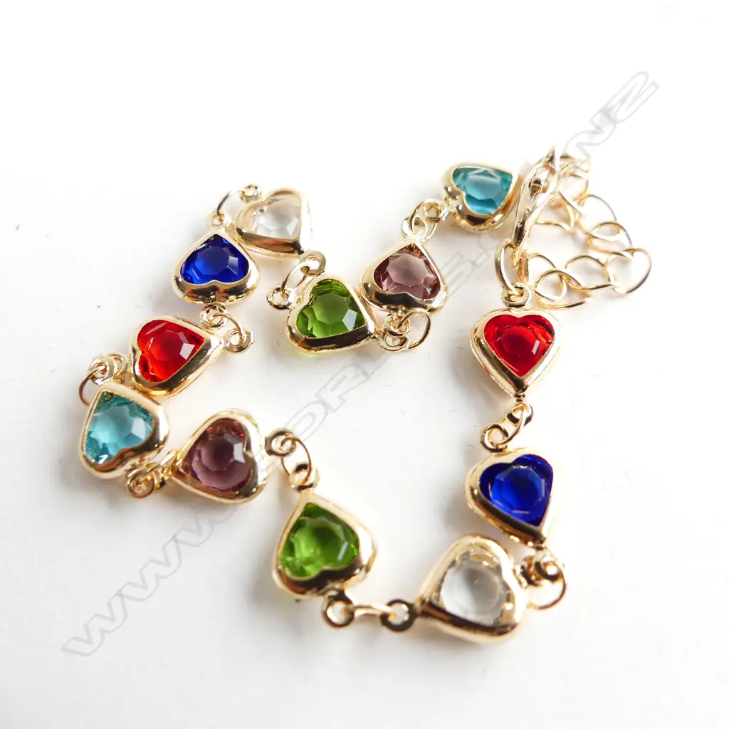 GOLD GILT MULTI GEM SET HEART BRACELET Image 1++