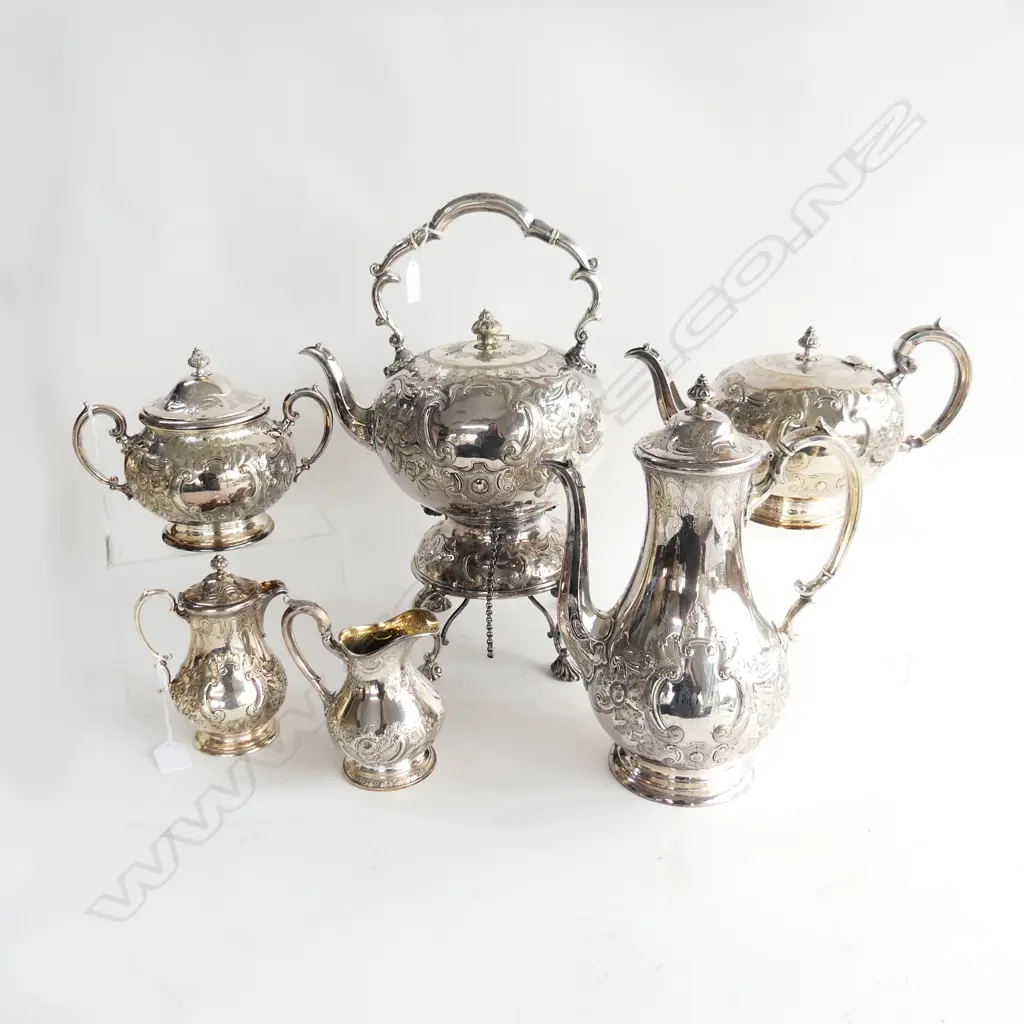 IMPRESSIVE VICTORIAN SILVERPLATE SIX PIECE TEA SET (see long description) Image 1++