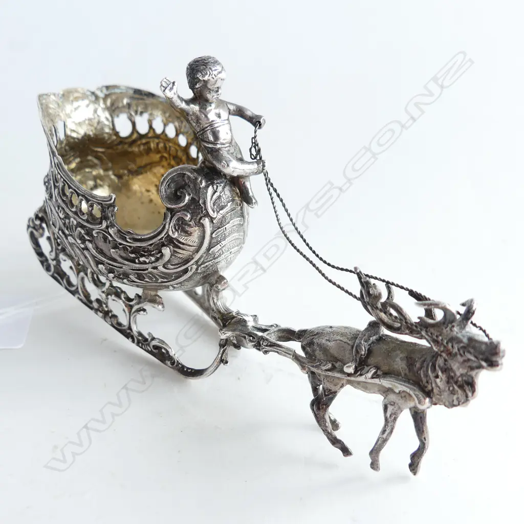 930 SILVER REINDEER SLEIGH L.130mm 93 GRAMS Image 1++