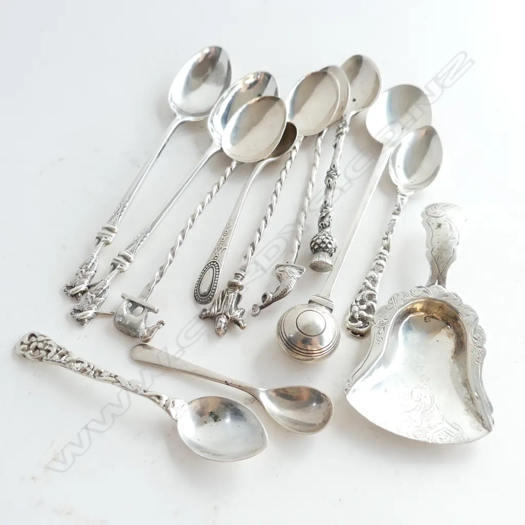 11 STG SILVER SPOONS + EUROPEAN SILVER SCOOP + 800 SILVER 123 GRAMS Image 1++