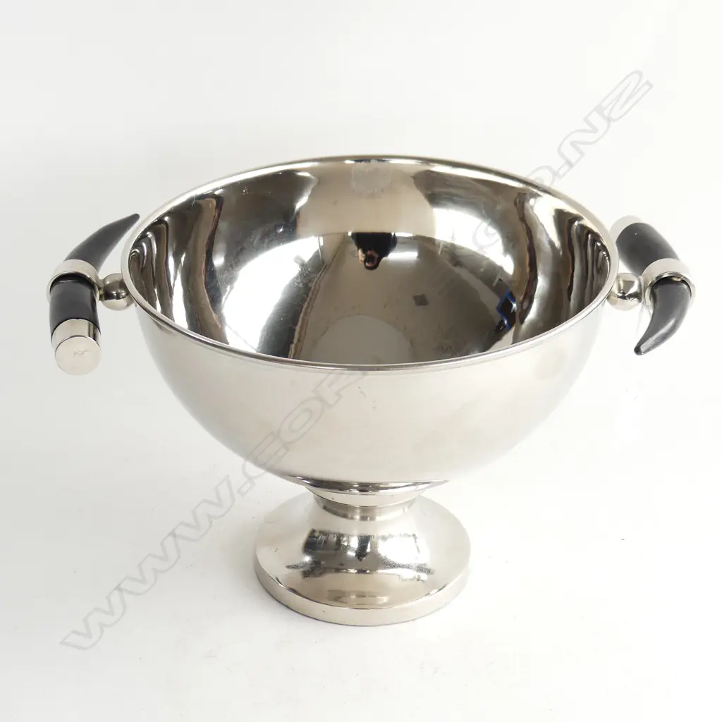 LG CHROME CHAMPAGNE BUCKET w. HORN HANDLES 265mm dia H.210mm Image 1++