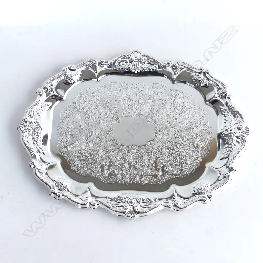 RODD SILVER PLATE OVAL ENGRAVED TRAY, AS NEW IN ORIGINAL BOX L. 330MM Image 1++
